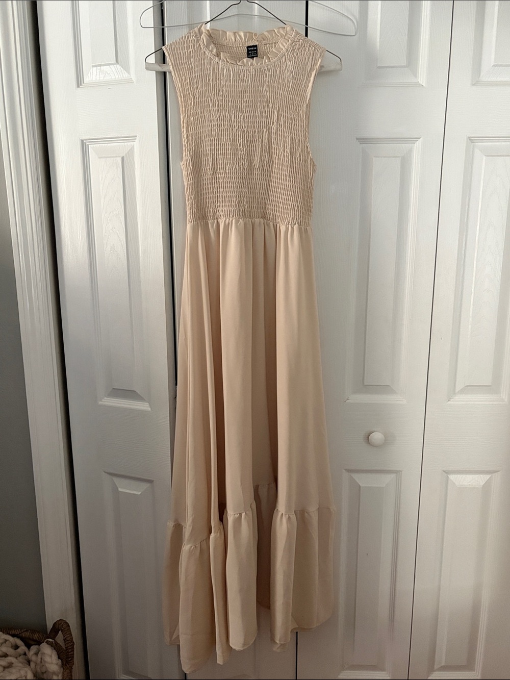 Sleeveless Smocked Waist Maxi Dress in Cream